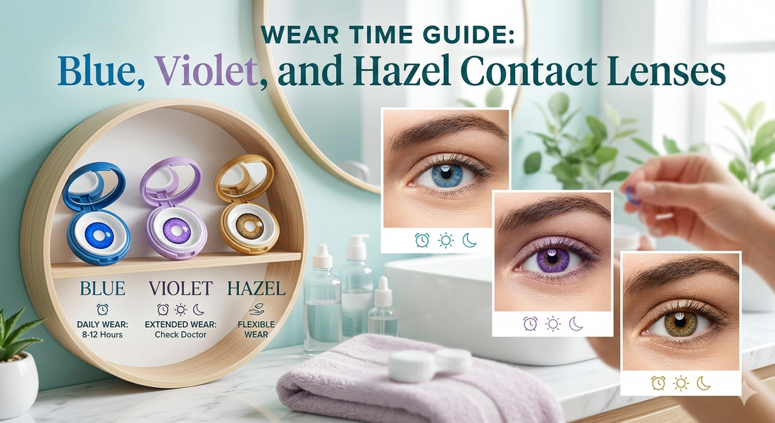 Wear Time Guide for Blue, Violet, and Hazel Contact Lenses