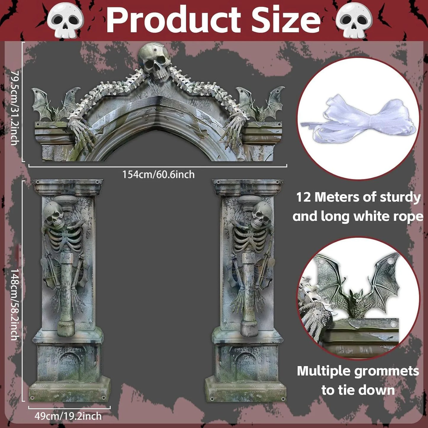 Halloween Skeleton Party Decorations Scary Tombstones Door Banner Creepy Bats Photo Booth Props Large Horror Graveyard Photograp