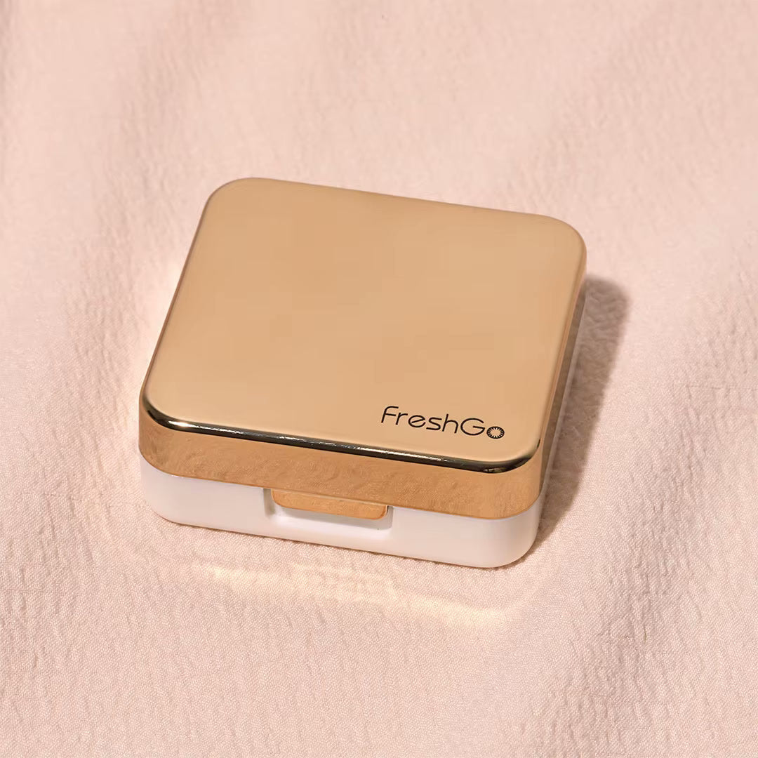 FreshGo square contact lens case kit in gold