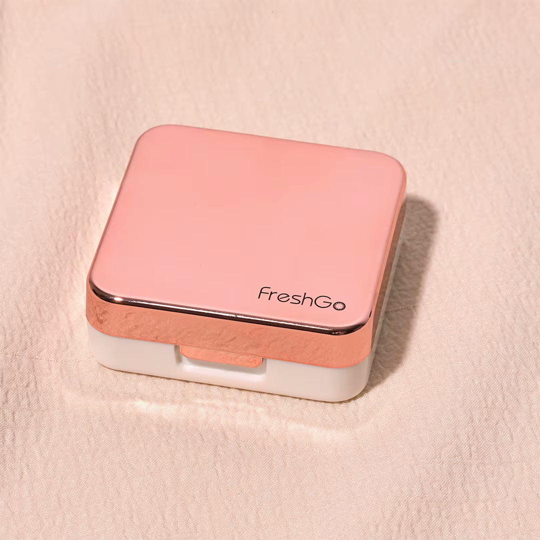 FreshGo square contact lens case kit in rose gold