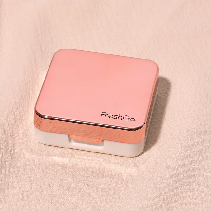 FreshGo square contact lens case kit in rose gold