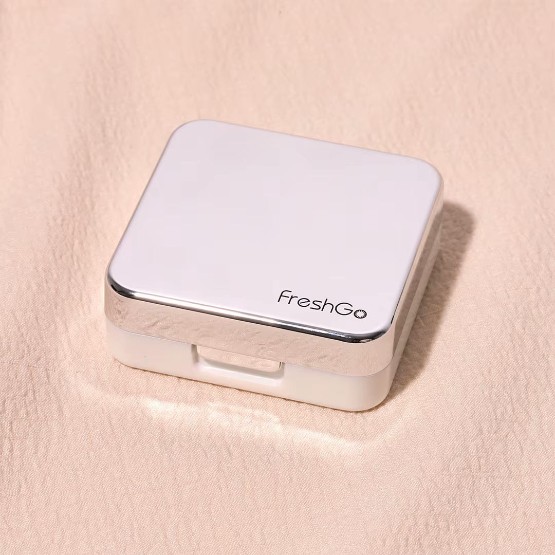 FreshGo square contact lens case kit in silver