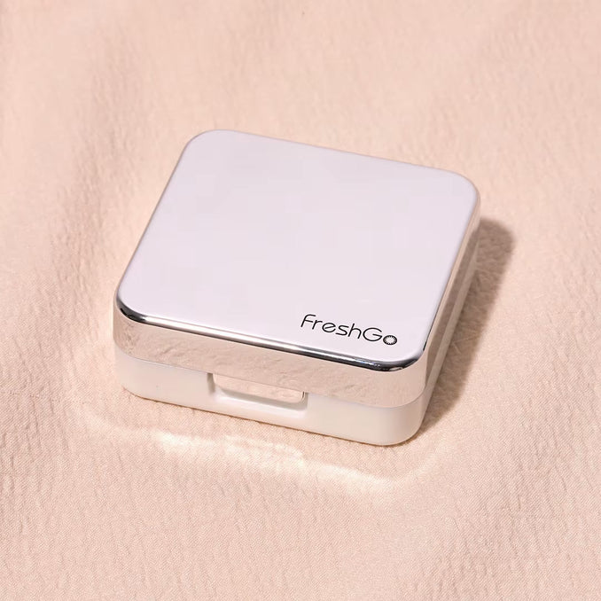 FreshGo square contact lens case kit in silver
