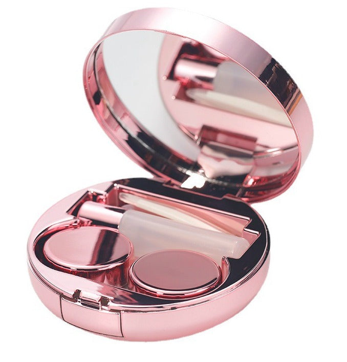 Pink Quick Sand lens kit open, with the mirror, lens case, tweezers and bottle